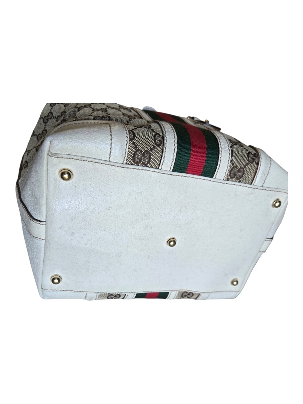 Gucci White/Beige GG Supreme Canvas Top Handle Bag with Web Stripe - Picture 10 of 11